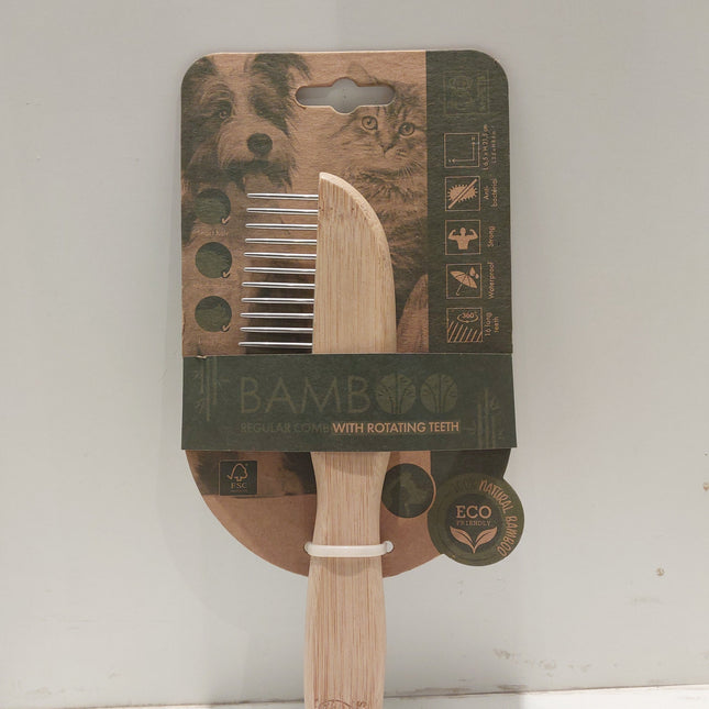 M-Pets Bamboo regular brush with rotating teeth 16 teeth