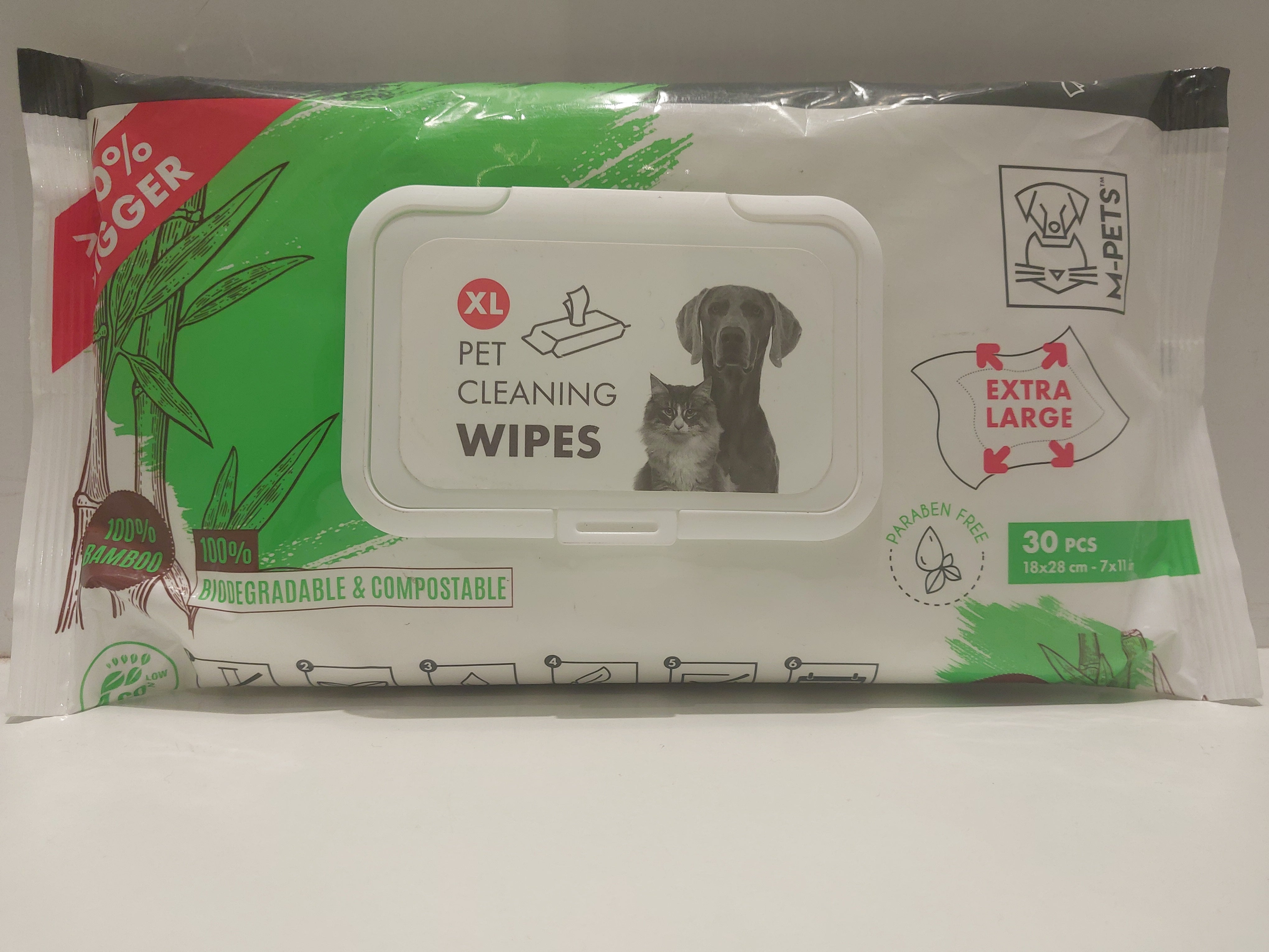 M-Pets Pet cleaning wipes bamboo XL  30wipes